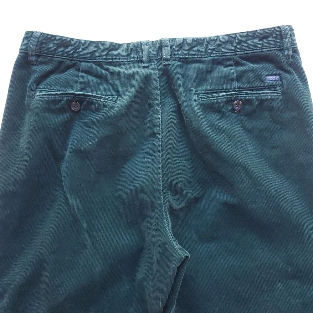 IZOD Corduroy Pants 35 x 28 (36x29 Label) Green Straight Leg Casual Chino Preppy - Picture 4 of 11